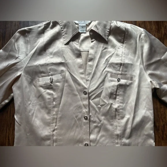 White House Black Market Gold Satin Button Down Shirt - Picture 7 of 10